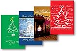 Weihnachtskarten 5er-Pack:Baum rot/grün/Kamin/