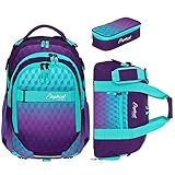 3 Teile Set Elephant Schulrucksack Hero Signature Rucksack + Sporttasche + Mäppchen 12609 (Violet Cube (Lila-Türkis))