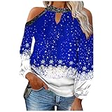 Timitai Frauen Lose Weihnachten Schneeflocke Print Sexy Trägerlose Laterne Hängendes Hals-T-Shirt Nette Tops für Damen Herbst Top