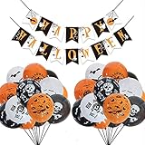 MQIAN Halloween Ballon Dekoration Set,Happy Halloween Girlande,30 Stück Happy Halloween Luftballons,Halloween Deko Banner,Halloween Luftballons Gruselig für Halloween Party