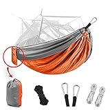 Maity Moskitonetz Hängematte Camping im Freien mit Moskitonetz Hängematte Anti-Moskito Camping Mesh Hängematte Hammock für Outdoor Terrasse Hof Reisen Garten (Orange/Grau)