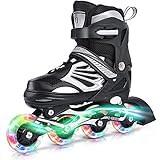 XINAYUEJP Verstellbar Inline Skates Rollschuhe mit LED Leuchtendem, Herren Damen Inliner Inlineskates, PU Rollen, ABEC7 Carbon Kugellager, Unisex Fitness Skates für Erw