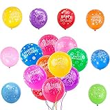 50 Stück Luftballons Bunt mit Happy Birthday Überschrift für kinderGeburtstag Deko,12 Zoll Natur latex Helium Ballons Mix Farben für Baby kinder Junge Jungs mädchen Jungen Geburtstag Party Dek