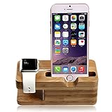 Senhai Wood [2 in 1] Ladestation Ständer Station Cradle Halter Halterung Zubehör für Apple Watch iWatch 38mm und 42mm & für iPhone 5 / 5S / 5C / SE / 6/6 Plus / 6S / 6S Plus / 7/7 Plus (Bambus)