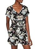 Urban Classics Damen Ladies Short Viscose Belt Jumpsuit Overall, Black Tropical, L