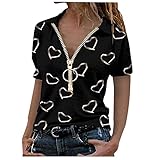 Damen Kurzarm T-Shirt Pullover Aufdruck Sommer V-Neck Oberteile Freizeit Lockere Retro Tshirts Top Frauen Reverskragen Shirt Lady-Silhouette Print B