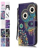 Ancase Handyhülle für Samsung Galaxy S5 Hülle Eule Muster Lederhülle Flip Case Cover Schutzhülle mit Kartenfach Ledertasche für Mädchen D