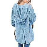 MGSFGlk Plüschmantel Damen Teddy: Fleecejacke mit Kapuze Teddymäntel Flauschjacke mit Tasten Kuschelfleece Jacke Sweatjacke mit Teddyfutter Plüschjacke Teddy Kapuzenjacke mit Fell Teddyplüsch Jack