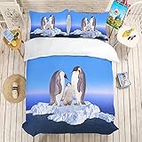 Meimall Kinderbettwäsche Gletscher Meer Blauer Himmel Pinguin 240X200 cm Kinderbettwäsche Für Kinder, Jungen, Mädchen, Bettwäsche, 3D-Digitaldruck Kissenbezug Für Einzelbett Mit Reiß