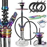 ORACLE HOOKAH® Carbon Shisha Set Edelstahl Wasserpfeife 70cm - mit Zubehör wie Schlauch Tonkopf Mundstück LED (carbon-rainbow, inkl. [4 Schläuche / 4 Mundstücke])