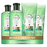 Herbal Essences PURE:renew Haarpflege Set: 2x Repair & Smooth, Sulfatfreies Shampoo 225 ml + 2x Pflegespülung 180 ml, Mit Aloe Vera + Hanf, Shampoo Damen, Ohne Silikon, T