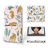 Mobiwear | Slim FLIP Case | Kompatibel mit Huawei Y5 II, Made in EU handyhülle, Premium Schutzhülle, Transparent TPU Silicon, Book Style Hülle, Tasche - Leoparden und Tropische B