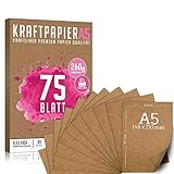 75 Blatt Kraftpapier A5 Set - 260 g - 14,8 x 21 cm - DIN Format - Bastelpapier & Naturkarton Pappe Blätter aus Kraftkarton zum Drucken, Kartonpapier Basteln für Vintage Hochzeit Geschenke Etik