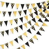 Wimpelkette aus Papier, 100 cm, Schwarz und Goldfolie, gepunktet, dreieckig, Wimpelkette, Girlande für Hochzeit, Baby, Brautparty, Geburtstag, Junggesellinnenabschied, Party-Dek