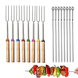 Marshmallow-Bratspieße, 81,3 cm und 8 Stück, 35,6 cm lange Kabob-Spieße, Edelstahl, Grillspieße, Grill-Set – ausziehbare Smores-Gabel, Grill-Feuerstäbchen, Kit für Lagerfeuer, W