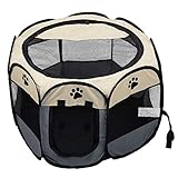 Coolty Tragbares, faltbares Haustier-Laufstall, 8 Paneele, Haustierzelt für Hunde, Katzen, Kaninchen und kleine Tiere, 91 x 91 x 58 cm (Beige + Grau)