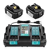 Energup Ersatz Dual Port Schnellladegerät und 2pcs 5.0Ah 18V akku für Makita 18V Akku BL1860B BL1860 BL1850 BL1845 BL1840B BL1840 BL1835 BL1830B BL1830 Ersatzakk