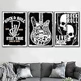 LIANGX Leinwand Bilder Poster Vintage Nordic Rock'n'Roll Live-Musik Gitarre Deko für Wand, Kunstdruck Wandbilder Print Nachtclub Bar ohne Bilderrahmen (3X30x40cm)