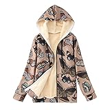 Overdose Damen Oberteile Casual Plüschfutter Schmetterlingsdruck Kapuzenjacke Jacke Mantel Herbst und Winter Coat Tops mit Kapuze Mode Outwear Blusen Plüschjacke Kapuzenp