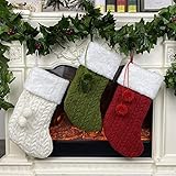 dh-10 Weihnachtsstrümpfe 3er-Set, gestrickte Weihnachtsstrümpfe groß, Zuckerstange Weihnachtsschmuck, hängende Weihnachtsstrümpfe personalisiert, Weihnachtskaminstrümpfe Weihnachtsdek