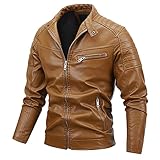 Herren Winter Plus Samt Multi-Reißverschluss Leder Outwear Snap Stehkragen Mantel Spleiß Große Größe Outdoor Warm Jacke, gelb, XXL