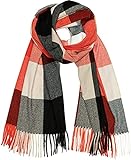 Caspar SC510 Damen großer XL Fransen Karo Muster Winter Schal, Farbe:rot schwarz, Größe:One S