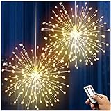 Feuerwerk Lichter 200LED Kupferdraht Starburst Licht, batteriebetriebene Feensternkugel Lichter mit Fernbedienung, warmweiße hängende Decken-Dekorationen für Schlafzimmer, Weihnachten, 6 Stück