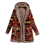 HHWY Wintermantel Damen GroßE GrößEn Plüschjacke Frauen Vintage Drucken Plüsch Gefütterte Freizeit Fleecemantel Lang Outdoor üBergangsjacke Zipper Kapuzenjacke Oversize Lange Winddicht Windjack