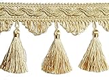 Mosel Avenue Art & Gobelin Studio Quastenborte Meterware Breite 80 mm/Farbe Light Gold Sand Posamentenborte Fransenborte m.Quasten m.Troddeln Dekoborte Vorhangborte Bordüre Jugendstil Barock
