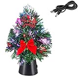 Casaria Weihnachtsbaum Mini LED-Tannenbaum USB Künstlicher Christbaum beleuchtet geschmückter Glasfaser 26 cm Büro Tanne B