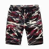 Battercake Strand Shorts Shorts Men Sommer Wadenlange Baumwolle Shorts Herren Trendigen Vintage Bequeme Outdoor Shorts Hose Camouflage Jungen (Color : Rot, Einheitsgröße : L)
