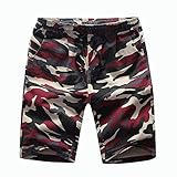 Strand Shorts Shorts Men Fashion Shorts Men Atmungsaktiv Hose Knielang Gummizug Bequeme Outdoor Camouflage Hose Jungen (Color : Rot, Einheitsgröße : XL)