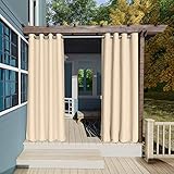 Clothink Outdoor Vorhang Wetterfest -132x215cm Beige mit Ösen - Wasserdicht Sichtschutz Sonnenschutz für Balkon Terrasse Veranda Pergola Gartenlaub