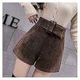 Smebjs. Woll-Shorts der Frauen-Horts-Winter-hohe Taille lose Woolen kurze Hosen for Stiefel tragen (Color : Brown, Size : L code)