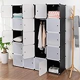 DEULINE® 45cm Tiefe Kleideraufbewahrung DIY Kleiderschrank Regalsystem Steckregal Garderobenschrank Aufbewahrung Würfelregal Bücherregal mit Tür 20 Würfel Kunststoff Weiss-Tür/Schwarz 529001