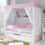 Pharao24 Kinder Himmelbett mit Ausziehbett Weiß R