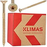 KLIMAS Holzschrauben Torx Spanplattenschrauben 4,5 x 80 mm 250 Stück | Senkkopfschrauben Terrasenschrauben Universalschrauben Dachkonstruktion Schrauben Set TX Gelb