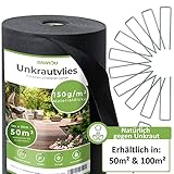 DAWIDU Gartenvlies Unkrautvlies 150g/m2 [50m²] inkl. 50 Erdanker Set verzinkt Natürlich gegen Unkraut - Premium Anti Unkrautfolie & Gartenvlies wasserdurchlässig, UV stabil & reiß