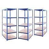 G-Rack Schwerlastregal, 3 Blaue Lagerregale 5 Fächer - für Keller, Werkstatt, Abstellraum, Garage - Metall I 180 x 90 x 60 cm I 175 kg Last je Regalboden (Total 875 kg) I 5 Jahre G