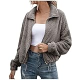 Calvinbi Damen Herbst und Winter Doppelseitige Plüsch Revers Jacke Kordelzug Vlies Mantel Top