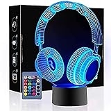 Kopfhörer 3D Illusion Lampe Nachtlicht Neben Tischlampe, Airueek 16 Farben Auto Ändern Touch Schalter Schreibtisch Dekoration Lampen Geburtstagsgeschenk mit Fernbedienung