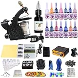 ANDNICE Tattoo Komplettes Tattoo Maschine Set für Anfänger Tattoo Netzteil Kit 14 Tattoo Farben 20 Tattoo Nadeln 1 Pro Tattoo Kit Tattoo Zubehör EU Stecker (TK101)
