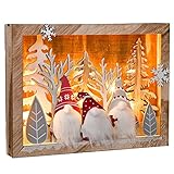 VALERY MADELYN Holz LED Weihnachtsdeko Weihnachtstischdeko Beleuchteter Holztisch Fensterdeko, Weihnachtsbeleuchtung mit Winterlandschaft Weihnachtsmann, 37x28x6