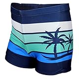 Aquarti Jungen Badehose Gestreift mit Motiven, Farbe: Dunkelblau/Grün/Palmen, Größe: 134