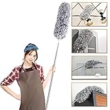 Staubwedel Teleskop Waschbar, Extra lang 254cm, Staubwedel Lang Ausziehbar, Mikrofasern Staubwischer Staubbesen mit Verbiegbare Eckbesen, Entfernt Mühelos Staub und Spinnweb