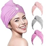 RIGHTWELL Haarturban Handtuch 3 Pack Turban Handtuch mit Knopf, Kopftuch Handtuch, Schnelltrocknend Mikrofaser Handtuch für Kopf und Lange H