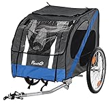 Pawhut Hundeanhänger Fahrradanhänger Hundetransporter geländegängig Hunde Fahrrad Anhänger Wetterfestes Oxford-Gewebe Stahlrahmen 145 x 80 x 80 cm Grau+B