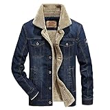Herren Jeansjacke Basic Stretch Jeans Jacke mit Fell - Gefüttert Übergangs-Jacke Trucker-Jacke Jeans-Jacke Stehkragen Übergangsjacke Freizeitjacke Slim Fit Sweatjacke Bomberjacke Dunkelblau, B