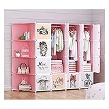 Hong Yi Fei-Shop Kleiderschrank Kinderschlafzimmermöbel Tragbare Schrank Kleiderschrank Cube Organizer Cube Regal, L72.8 × D18.5 × H 57. 9 Zoll, Rosa und Weiß Ab