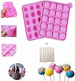 Silikon Cake Pop Backform,Cake Pop Formen,20 Runde Formen Silikon Lollipop Form Tablett Kuchen Silikonform für Cupcake Stick Party Urlaub Backen für Kuchen Schokolade G